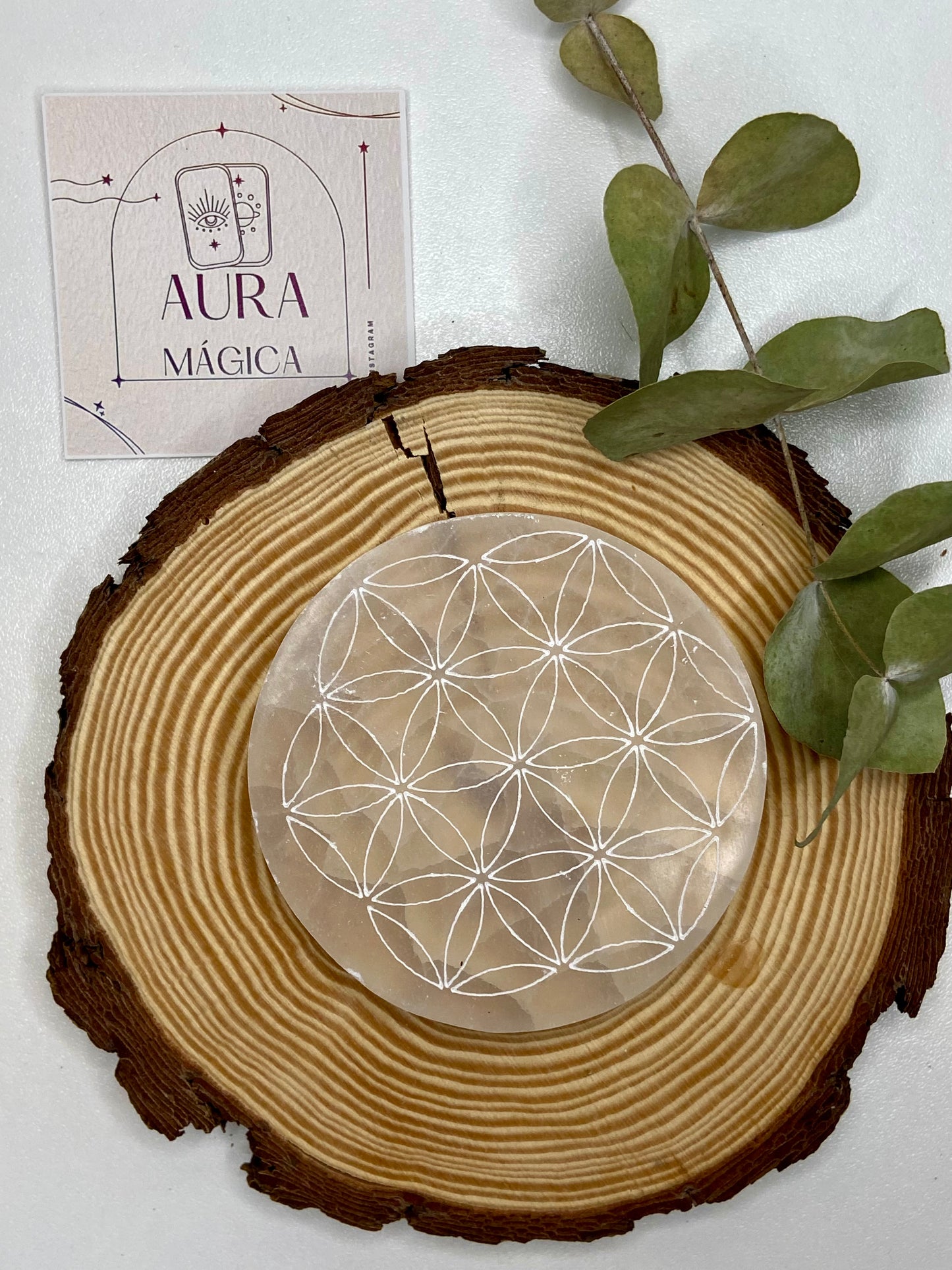 Placa Selenita Flor De La Vida (8cm)