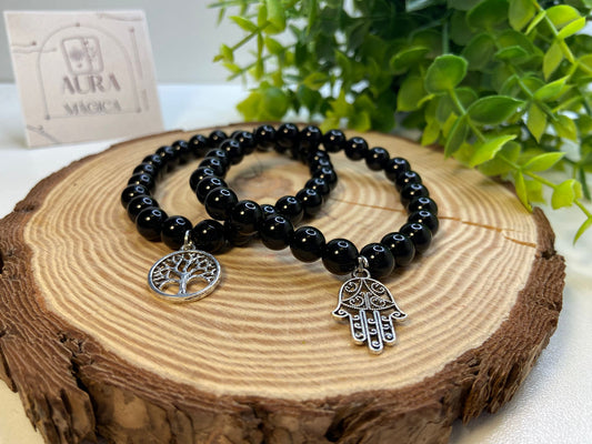 Pulsera Turmalina Negra con Charm