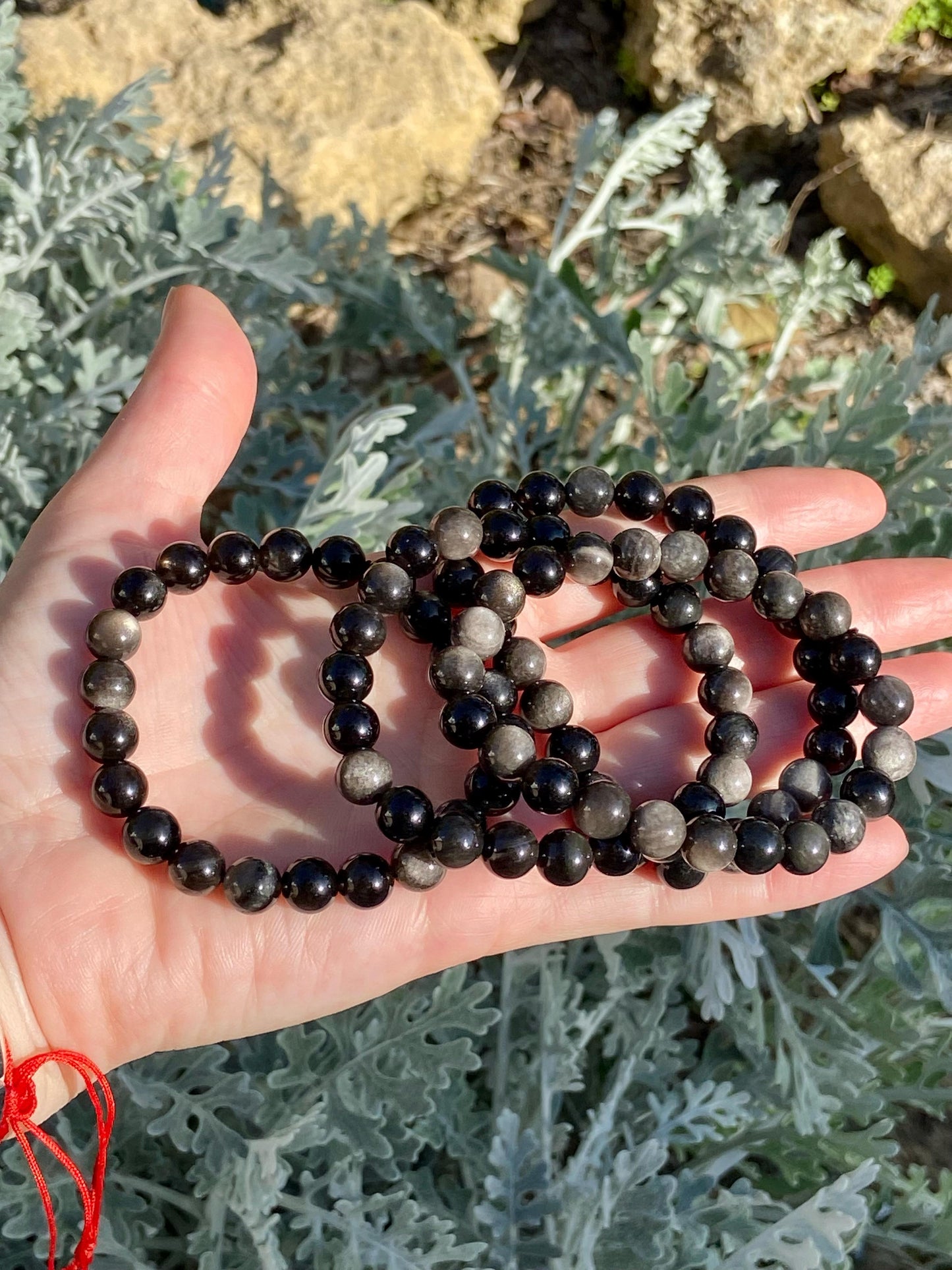 Pulsera Obsidiana Plateada 8mm