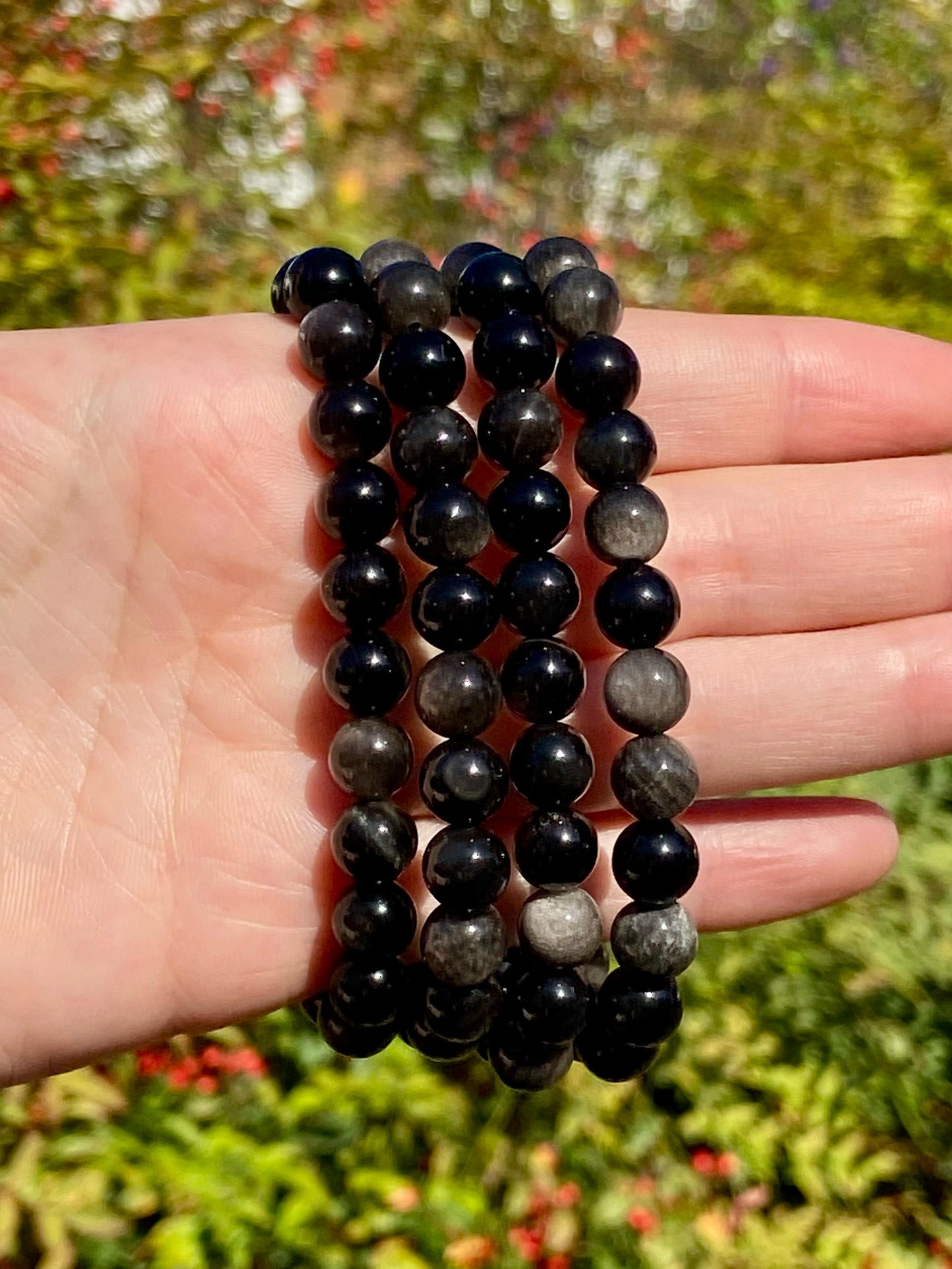 Pulsera Obsidiana Plateada 8mm