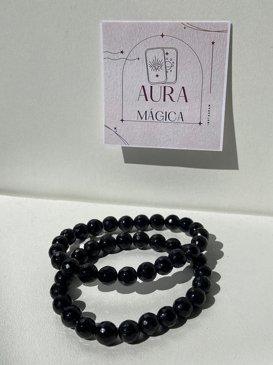 Pulsera Facetada de Turmalina Negra 8mm