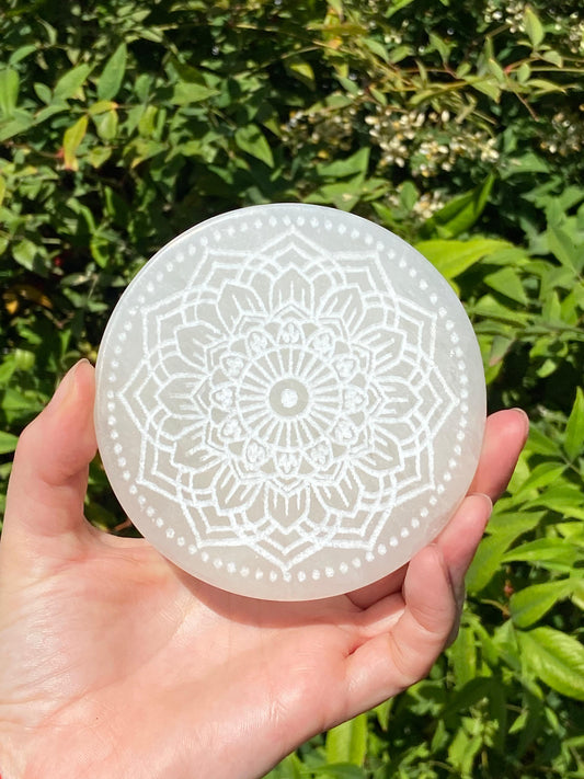 Placa Circular Selenita Mandala
