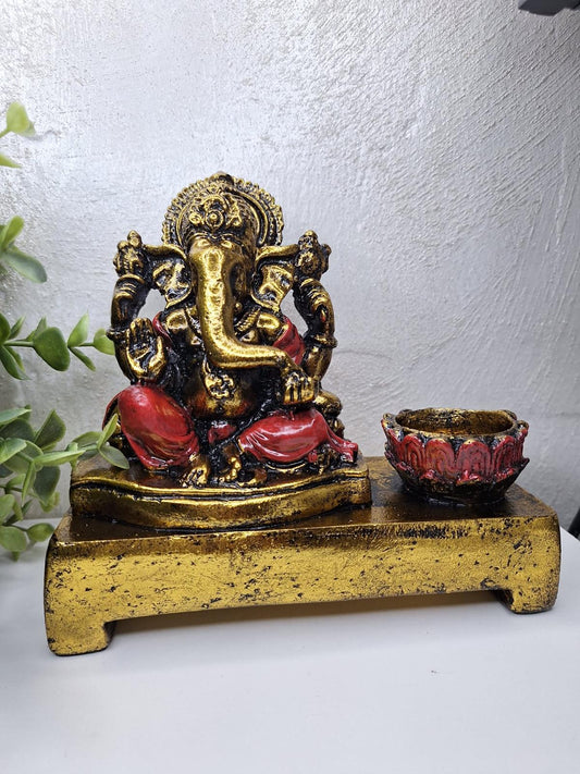 Portavelas Ganesha Sobre Pedestal