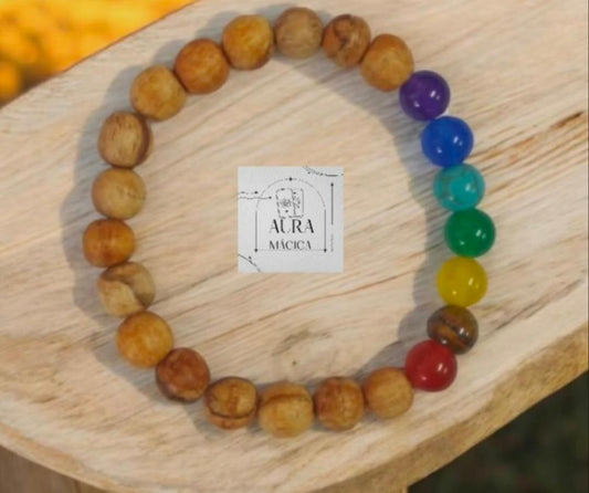 Pulsera Palo Santo con 7 Chakras